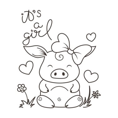 Sevimli çizgi domuz aşık. Yeni 2019 yılı sembolü