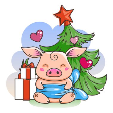 Sevimli çizgi domuz aşık. Yeni 2019 yılı sembolü