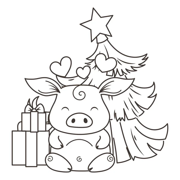 Joli cochon de dessin animé amoureux. Symbole de la nouvelle année 2019 — Image vectorielle
