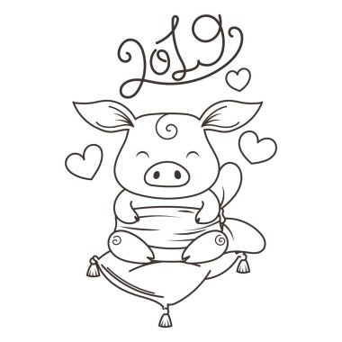 Sevimli çizgi domuz aşık. Yeni 2019 yılı sembolü