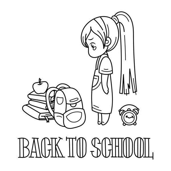 Καλώς ήλθατε πίσω στο σχολείο. Χαριτωμένο σχολείο παιδί έτοιμο για την εκπαίδευση. — Διανυσματικό Αρχείο