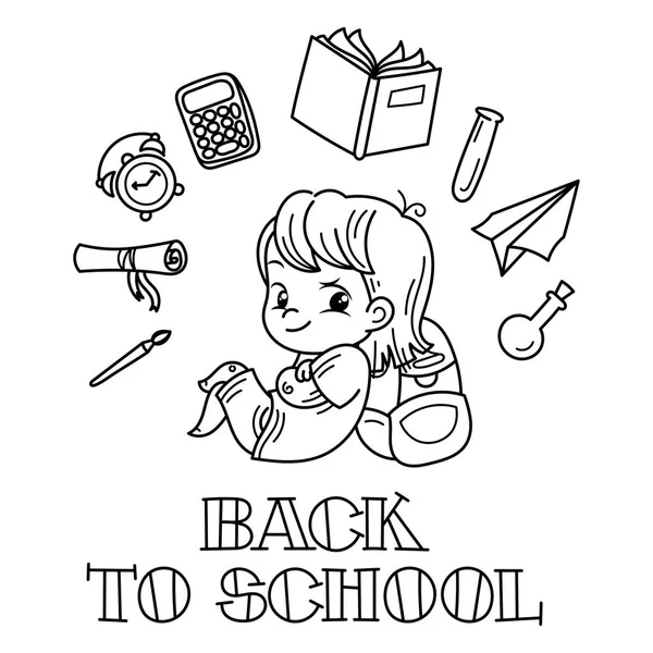 Vítejte zpět do školy. Roztomilý školák připraven ke vzdělání. — Stockový vektor
