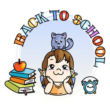 Okula hoş geldiniz. Sevimli okul çocuk için eğitim hazır.