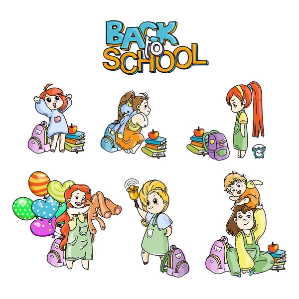 Collection of school cartoon children. — Stock Vector