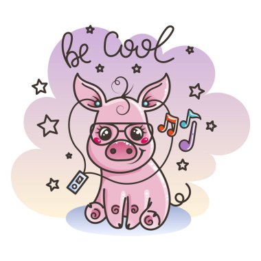 Sevimli çizgi bebek domuz serin bir güneş gözlüğü
