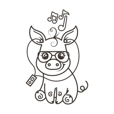 Sevimli çizgi bebek domuz serin bir güneş gözlüğü