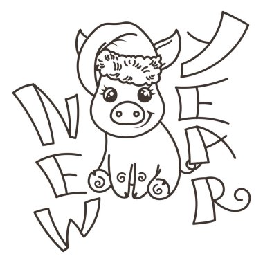 Çizgi film bebek domuz ile mutlu 2019 yılbaşı kartı. Tatil küçük simge.