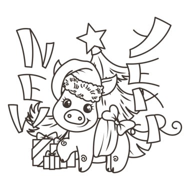 Çizgi film bebek domuz ile mutlu 2019 yılbaşı kartı. Tatil küçük simge.