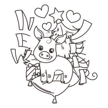 Çizgi film bebek domuz ile mutlu 2019 yılbaşı kartı. Tatil küçük simge.