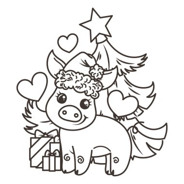 Çizgi film bebek domuz ile mutlu 2019 yılbaşı kartı. Tatil küçük simge.