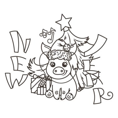 Çizgi film bebek domuz ile mutlu 2019 yılbaşı kartı. Tatil küçük simge.