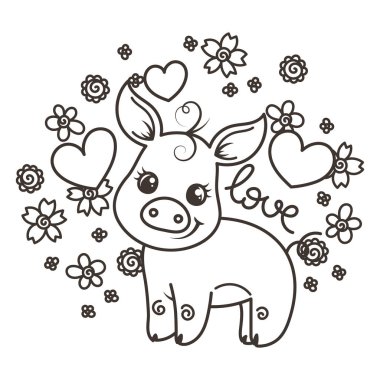 Sevimli çizgi bebek domuz aşık