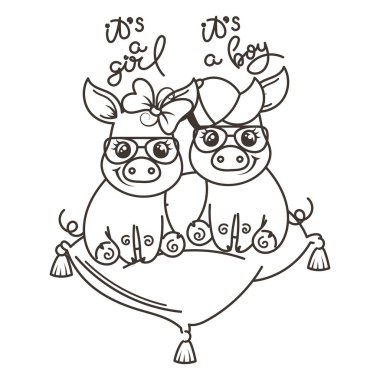 Sevimli çizgi bebek domuz serin bir güneş gözlüğü