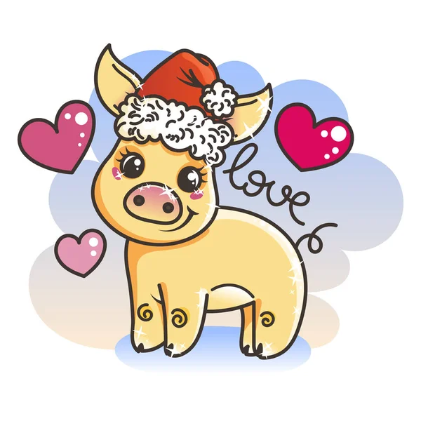 Szczęśliwy nowy rok 2019 karty z cartoon golden baby pig. Mały symbol wakacje. — Wektor stockowy