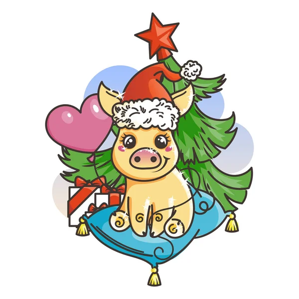Szczęśliwy nowy rok 2019 karty z cartoon golden baby pig. Mały symbol wakacje. — Wektor stockowy