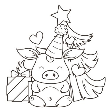 Sevimli çizgi domuz aşık. Yeni 2019 yılı sembolü