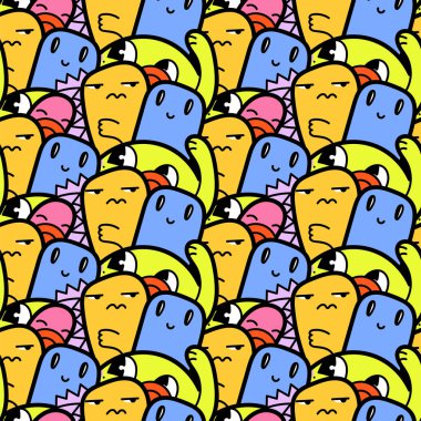 Komik canavarlar Dikişsiz desen baskılar, tasarımlar ve boyama kitapları için doodle