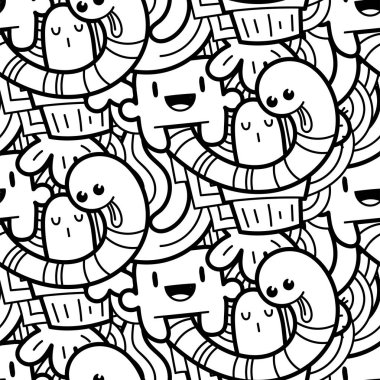 Komik canavarlar Dikişsiz desen baskılar, tasarımlar ve boyama kitapları için doodle
