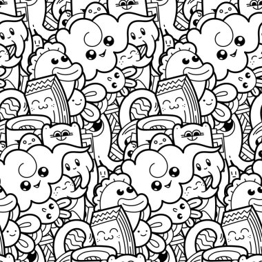 Komik canavarlar Dikişsiz desen baskılar, tasarımlar ve boyama kitapları için doodle