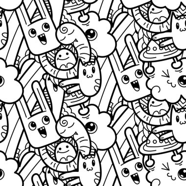 Komik canavarlar Dikişsiz desen baskılar, tasarımlar ve boyama kitapları için doodle