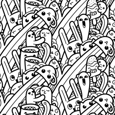 Komik canavarlar Dikişsiz desen baskılar, tasarımlar ve boyama kitapları için doodle