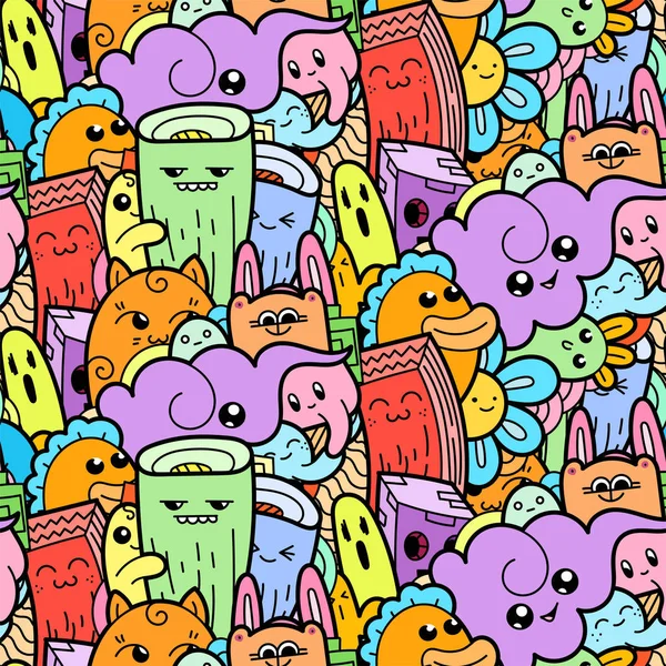 Grappig doodle monsters naadloze patroon voor prints, designs en kleurboeken — Stockvector