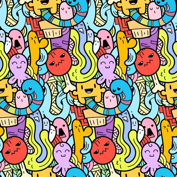 Zabawny doodle potwory wzór dla druki, wzory i kolorowanki — Wektor stockowy