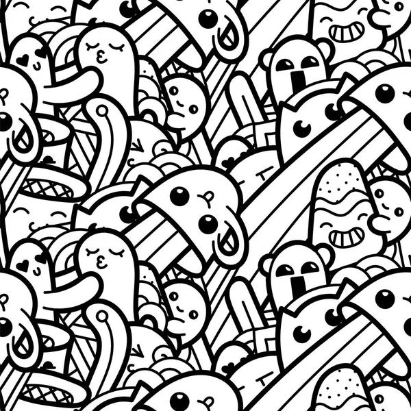 재미 있는 낙서 괴물 완벽 한 패턴 인쇄, 디자인 및 색칠 하기 책 — 스톡 벡터