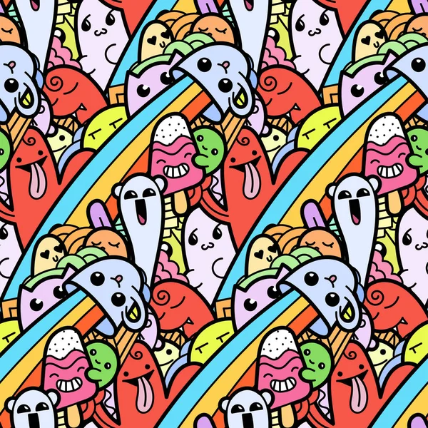 Patrón divertido doodle monstruos sin costura para impresiones, diseños y libros para colorear — Vector de stock