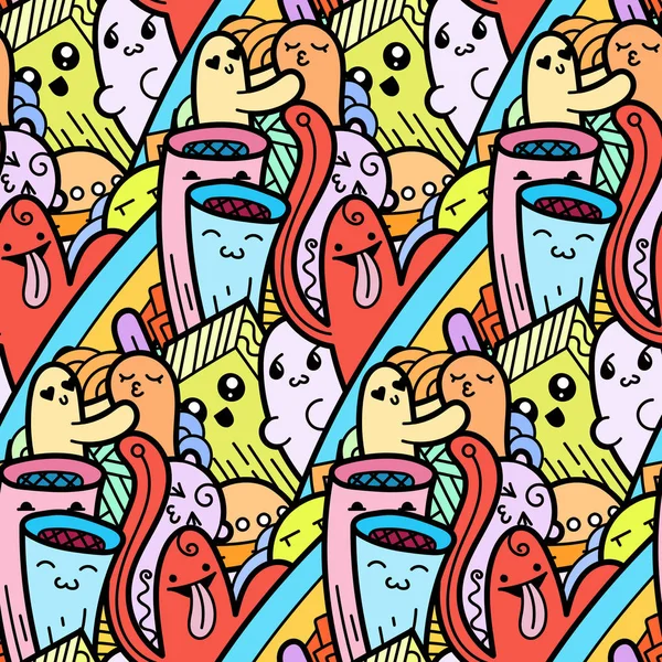 Komik canavarlar Dikişsiz desen baskılar, tasarımlar ve boyama kitapları için doodle — Stok Vektör
