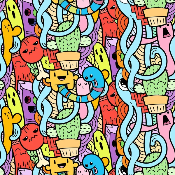 Patrón divertido doodle monstruos sin costura para impresiones, diseños y libros para colorear — Archivo Imágenes Vectoriales