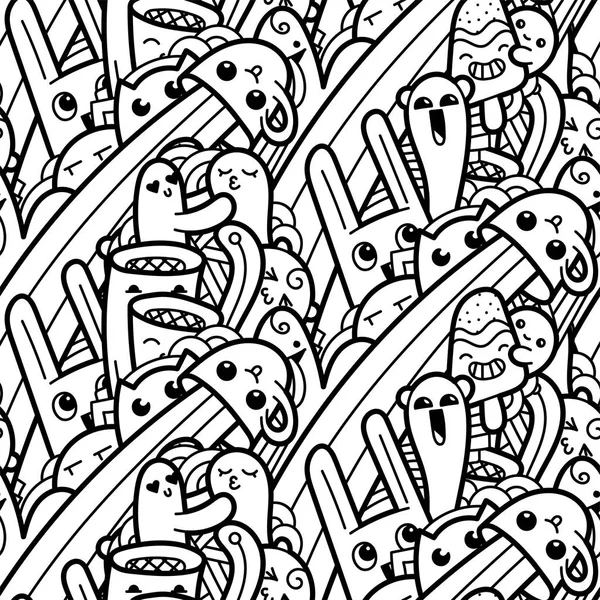 Engraçado doodle monstros sem costura padrão para impressões, desenhos e livros de colorir — Vetor de Stock