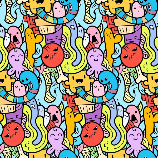 Grappig doodle monsters naadloze patroon voor prints, designs en kleurboeken — Stockvector