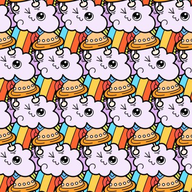 Komik canavarlar Dikişsiz desen baskılar, tasarımlar ve boyama kitapları için doodle