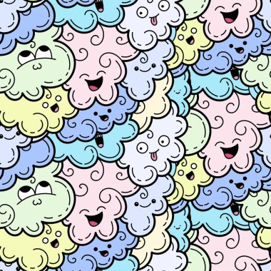 Parmak izi, tasarımlar ve boyama kitapları için komik doodle bulutlar ile Seamless modeli