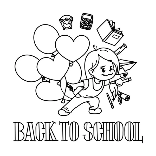 Καλώς ήλθατε πίσω στο σχολείο. Χαριτωμένο σχολείο παιδί έτοιμο για την εκπαίδευση. — Διανυσματικό Αρχείο