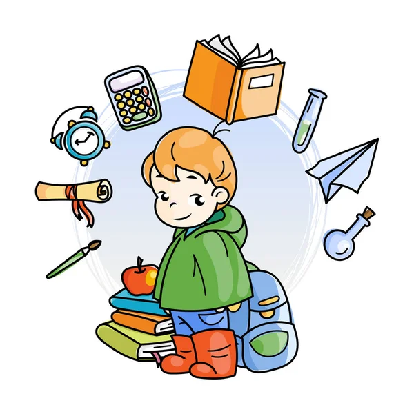 Lindo niño de escuela listo para la educación . — Vector de stock