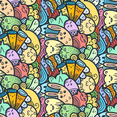 Komik canavarlar Dikişsiz desen baskılar, tasarımlar ve boyama kitapları için doodle