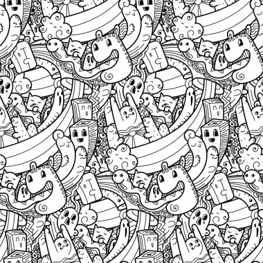 Komik canavarlar Dikişsiz desen baskılar, tasarımlar ve boyama kitapları için doodle