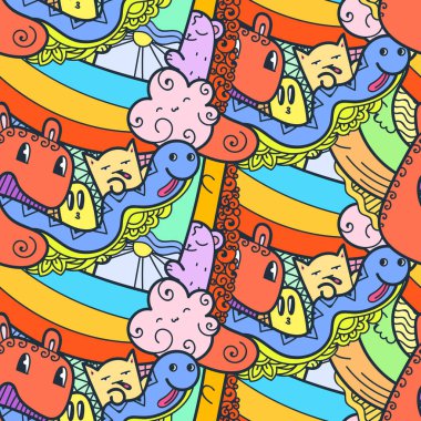 Komik canavarlar Dikişsiz desen baskılar, tasarımlar ve boyama kitapları için doodle