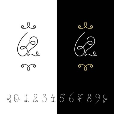 Küme sayının vektör hat 0 ile 9. Çizgili süslü monogram.