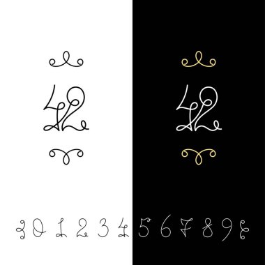 Küme sayının vektör hat 0 ile 9. Çizgili süslü monogram.