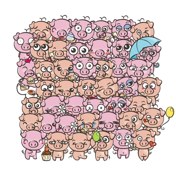 Background with cute baby piglets. Pastel cartoon image kawaii pigs. — Stock Vector