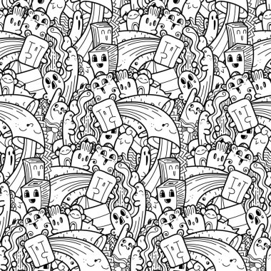 Komik canavarlar Dikişsiz desen baskılar, tasarımlar ve boyama kitapları için doodle