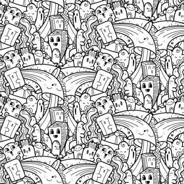 Komik canavarlar Dikişsiz desen baskılar, tasarımlar ve boyama kitapları için doodle