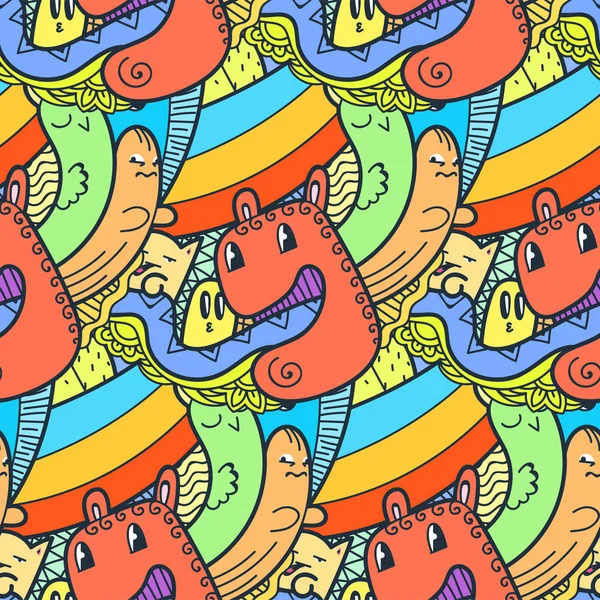 Engraçado doodle monstros sem costura padrão para impressões, desenhos e livros de colorir — Vetor de Stock