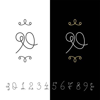 Küme sayının vektör hat 0 ile 9. Çizgili süslü monogram.