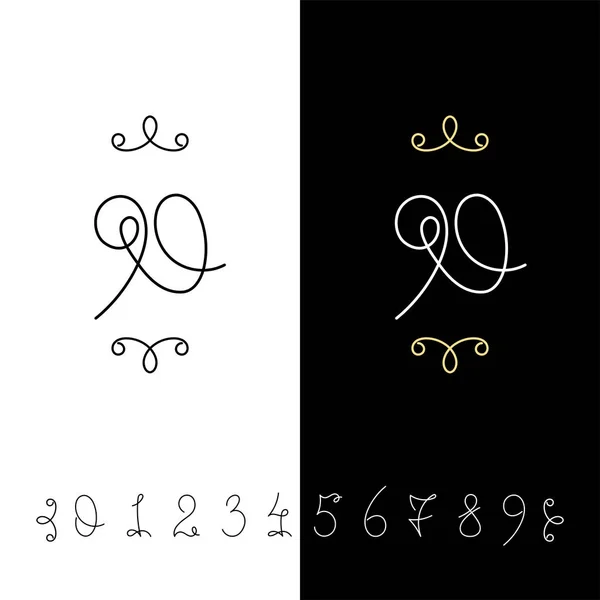 Set di numeri di calligrafia vettoriale da 0 a 9. Monogramma ornato foderato . — Vettoriale Stock