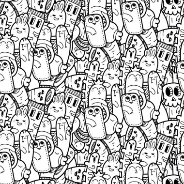 Komik canavarlar Dikişsiz desen baskılar, tasarımlar ve boyama kitapları için doodle
