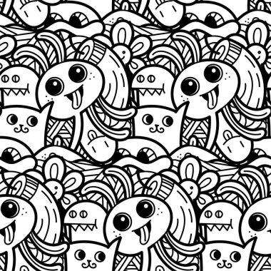 Komik canavarlar Dikişsiz desen baskılar, tasarımlar ve boyama kitapları için doodle